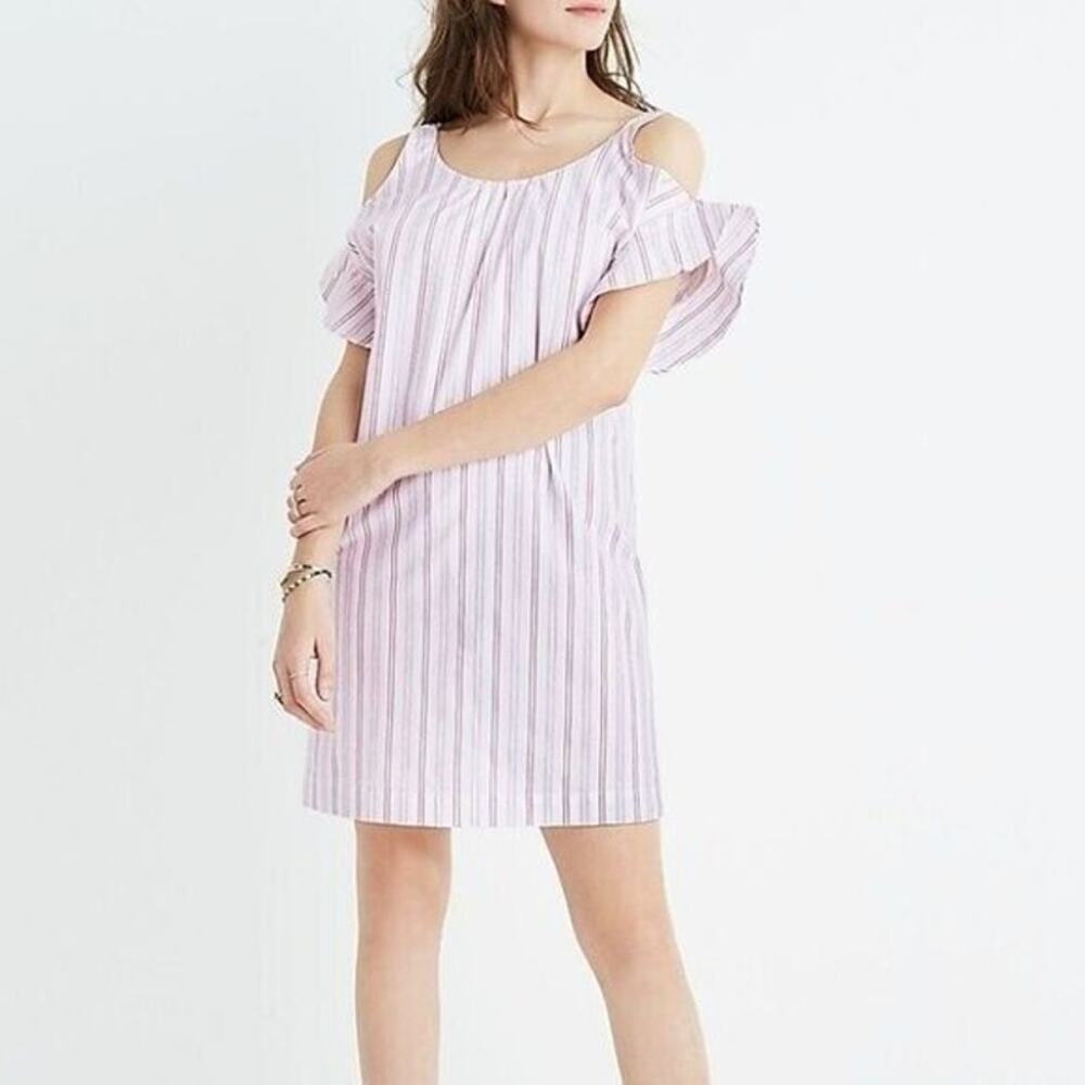 Madewell Dress Womens Size Medium 100% Cotton Fully lined Cold Shoulder Striped